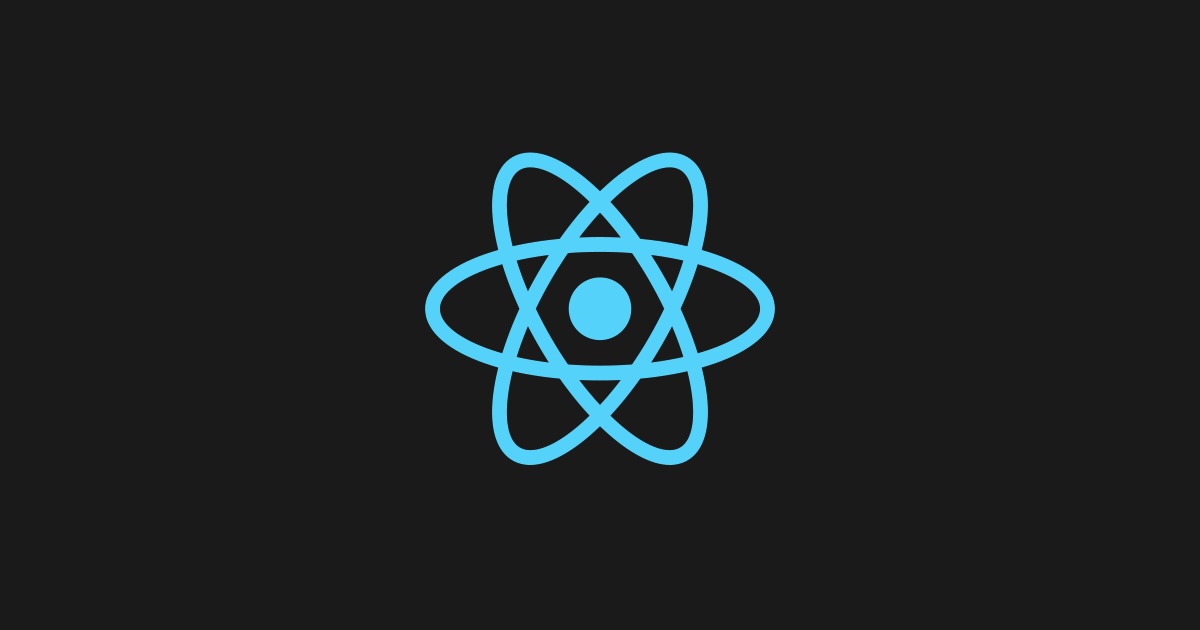 A minimalist image of the well-known React logo (a stylized structure of an atom). The logo displays three elliptical orbits intersecting around a central dot. The logo stands against a solid black background.